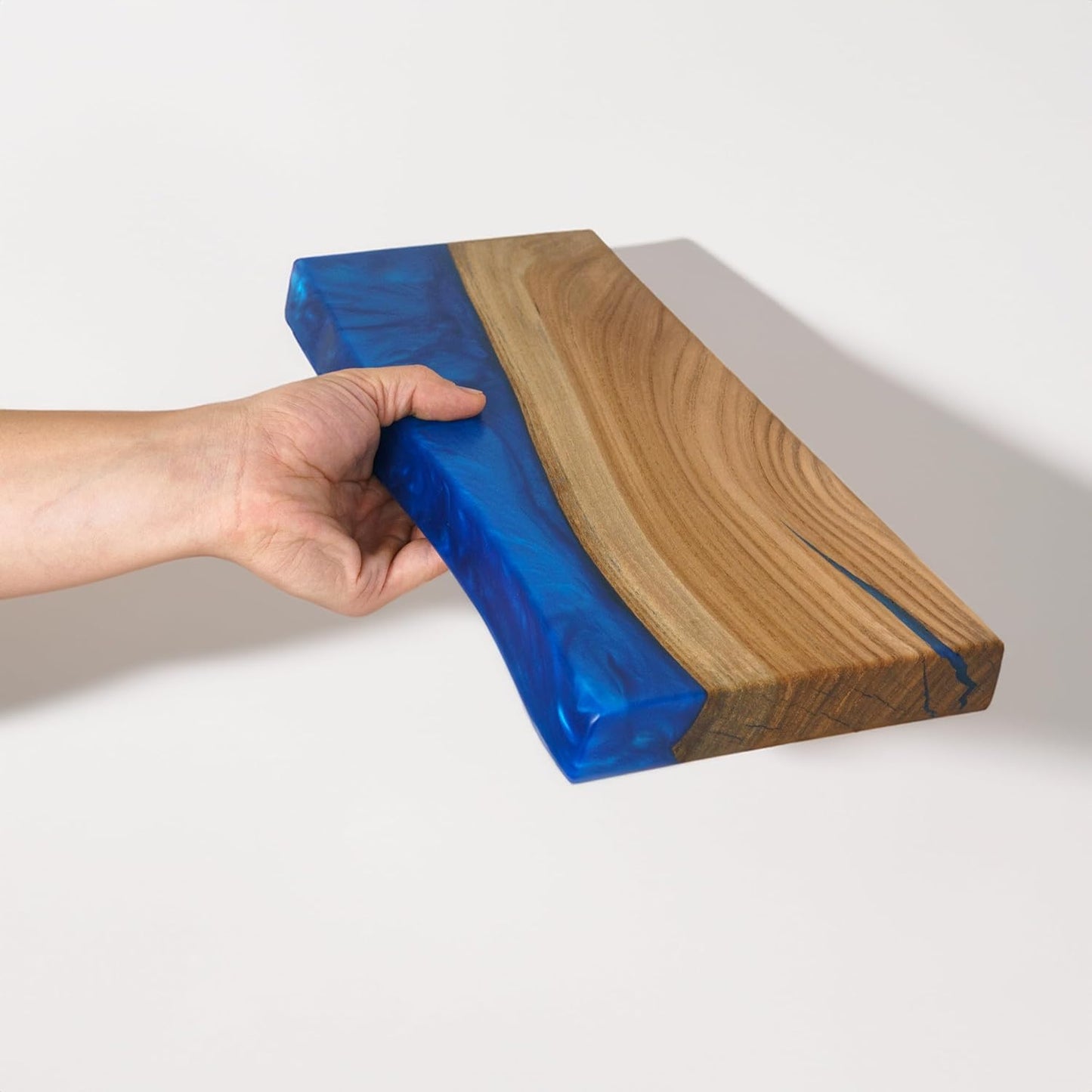 Unique Live Edge Floating Shelves for Wall - Stylish Blue Shelves for Room Wall Bedroom Bathroom Office Decor, Epoxy and Wood Wall Shelf Plank - Elegant Wall Mounted Shelves Design, (blue 16x6")