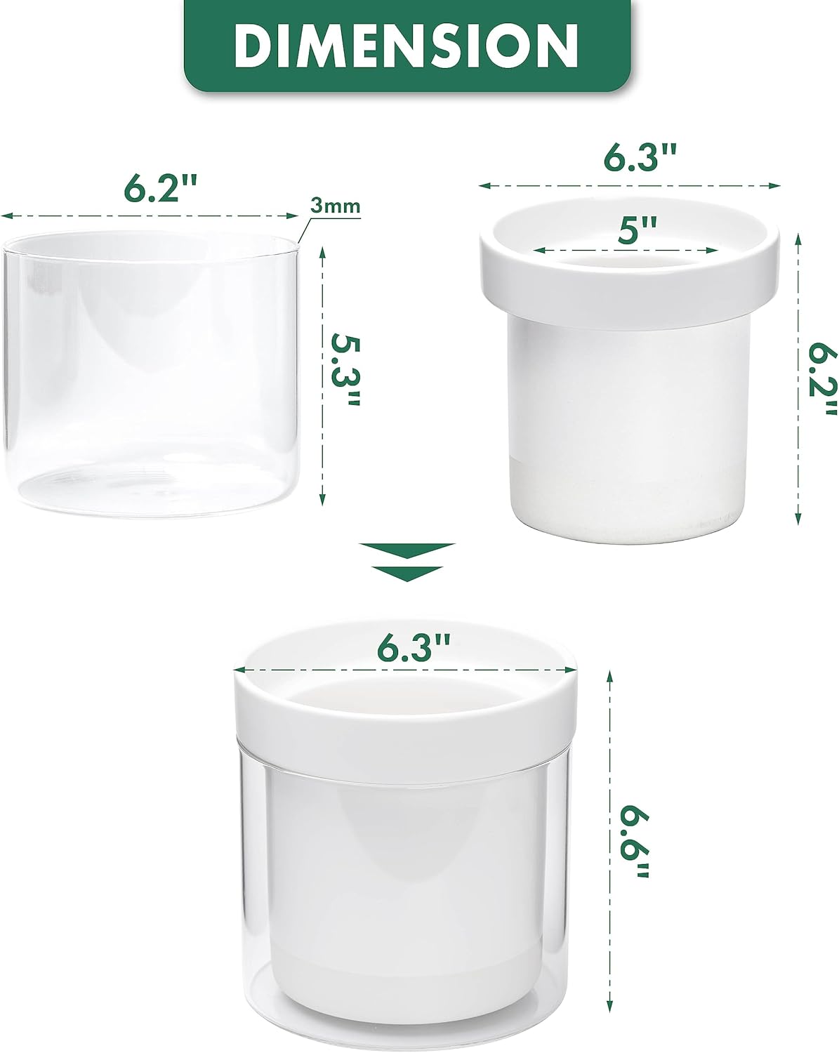 Phoenix Vine 6 Inch Self Watering Planter, White Terracotta Clay Pot with Glass Reservoir for Indoor Plants, Herbs, Flowers, Set of 1, 52-B-F-1