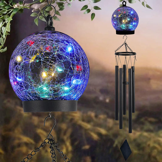 Garden Wind Chimes Outdoor, Solar Hanging Glass Ball Wind Chimes with 15 Twinkling LEDs 42 Inch Large with Unique Memorial Sympathy Wind Chime Outside Garden Décor as a Gift for Patio, Porch, Balcony