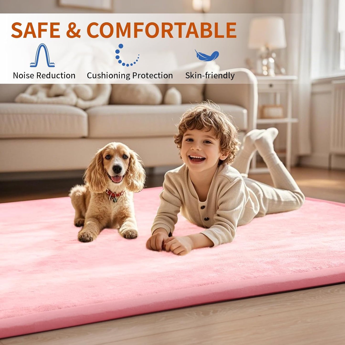 ACOMOPACK Baby Play Mat for Floor,1.3" Thick Memory Foam Area Rug for Living Room,Soft Velvet Crawling with Non-Slip Bottom for Kid,Toddler,79"×118" Tummy Time Nursery Rugs,Yoga（Pink）