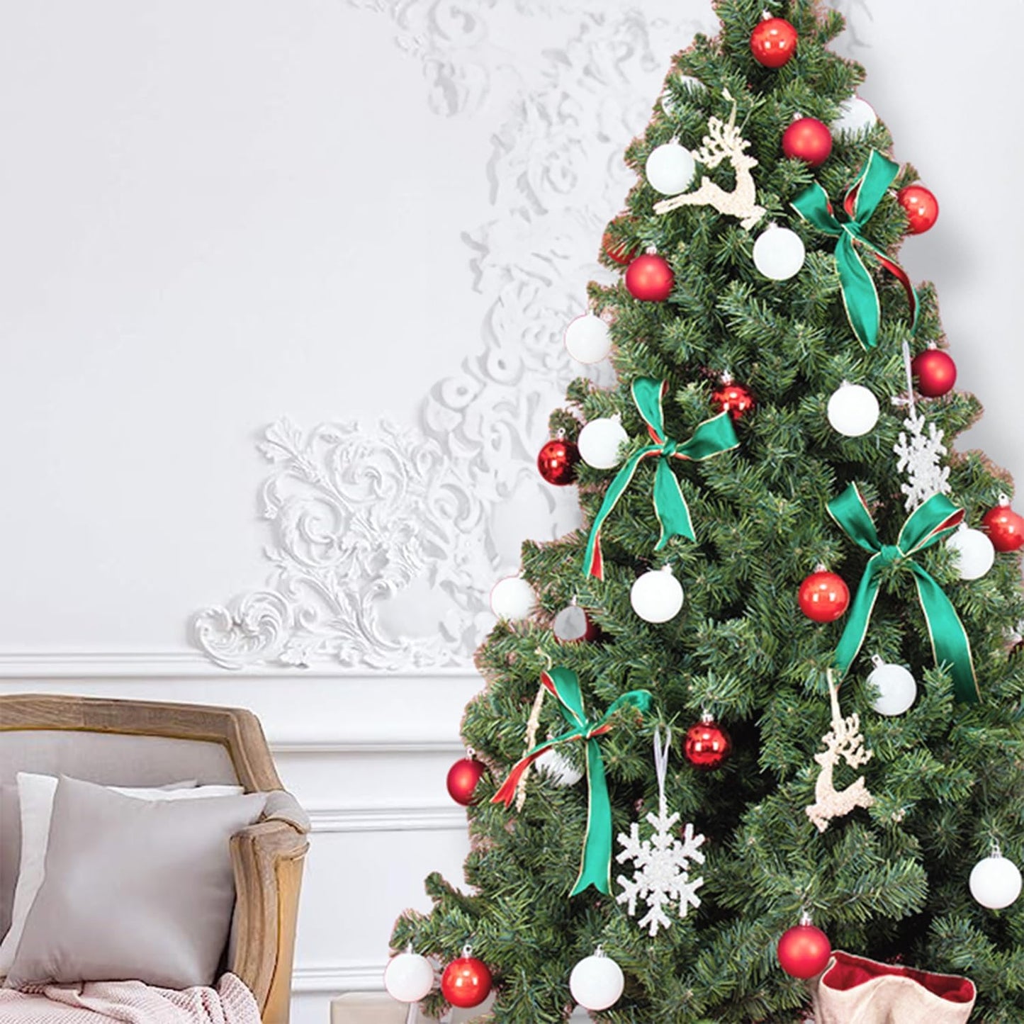 Every Day is Christmas Ornaments, Shatterproof Christmas Tree Ornament Set, Christmas Balls Decoration 50 Count (2.24"/57mm, Red White)