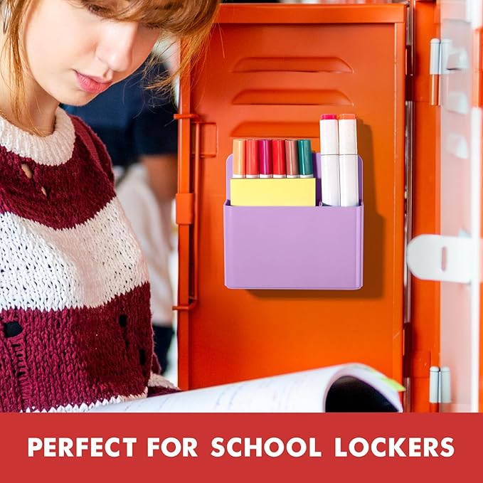 BEYGORM 2 Pack Plastics Magnetic Pen Holder for Refrigerator, Dry Erase Marker Holder for Whiteboard，Magnet School Locker Organizer Accessories, Pencil Cup, Pen Caddy, Classroom Organization(Purple)