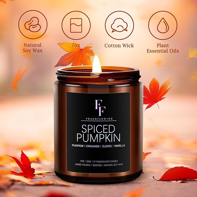 Fall Candles Set, 4 Pack Candles for Home Scented Natural Soy Wax, Autumn Gifts Set for Women Men, Fall Fragrance of Spice/Vanilla Cupcake/Apple Wreath/Hello Fall