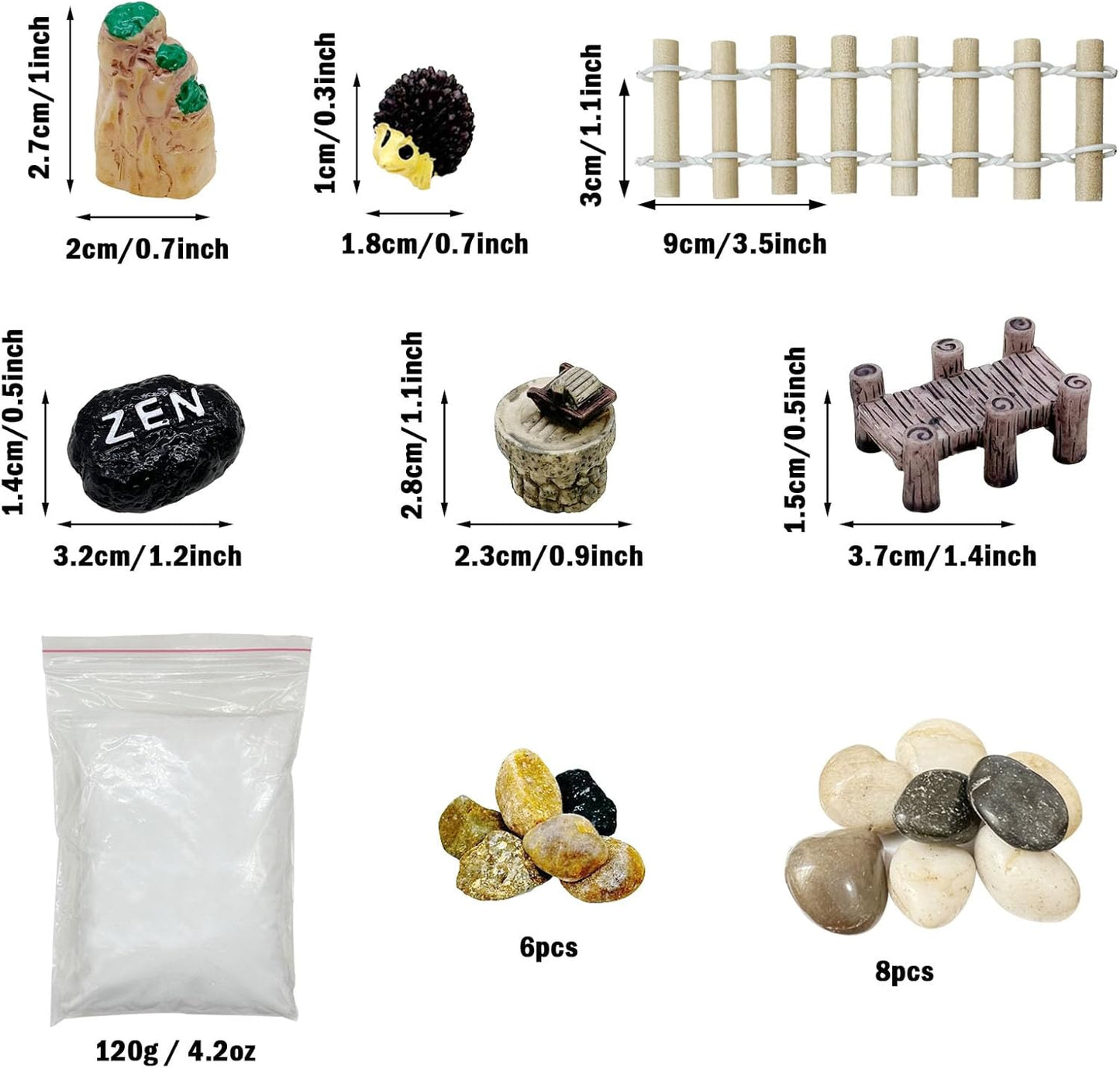 Cayway DIY Zen Garden Kit - Tabletop Zen Decor with White Sand, Model Trees, Desktop Garden for Home Office