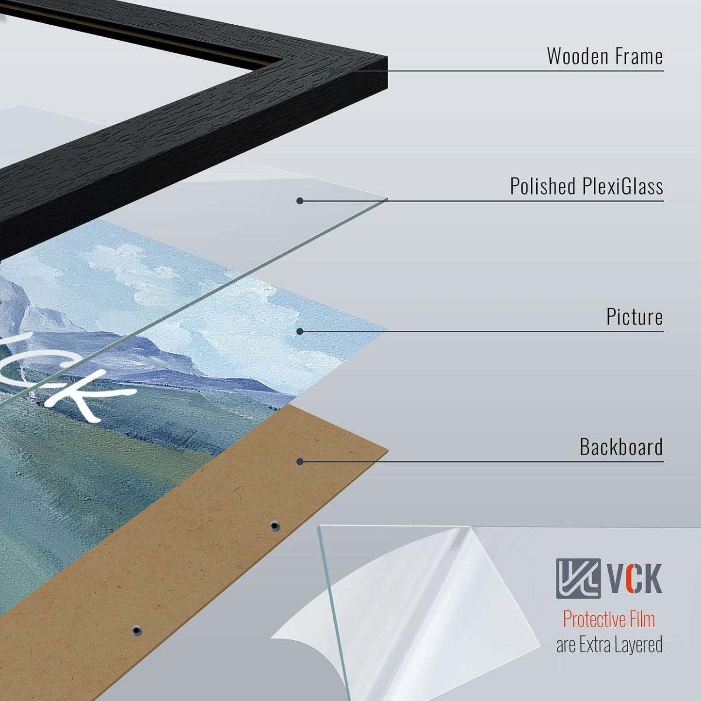 VCK 20x28 Poster Frame Set of 3 - Black, Textured Exclusive Solid Wood Picture Frames, Wall Hanging