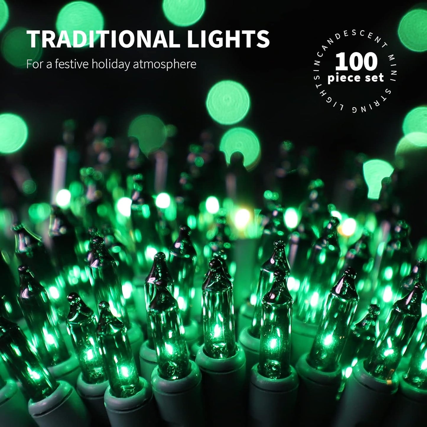 100LIGHTS Green Extra-Bright with End Connectors Christmas Decorative Lights 5.98m UL Certified Mini String Light Set Waterproof for Home Garden Holiday Christmas Tree Party Patio Wedding