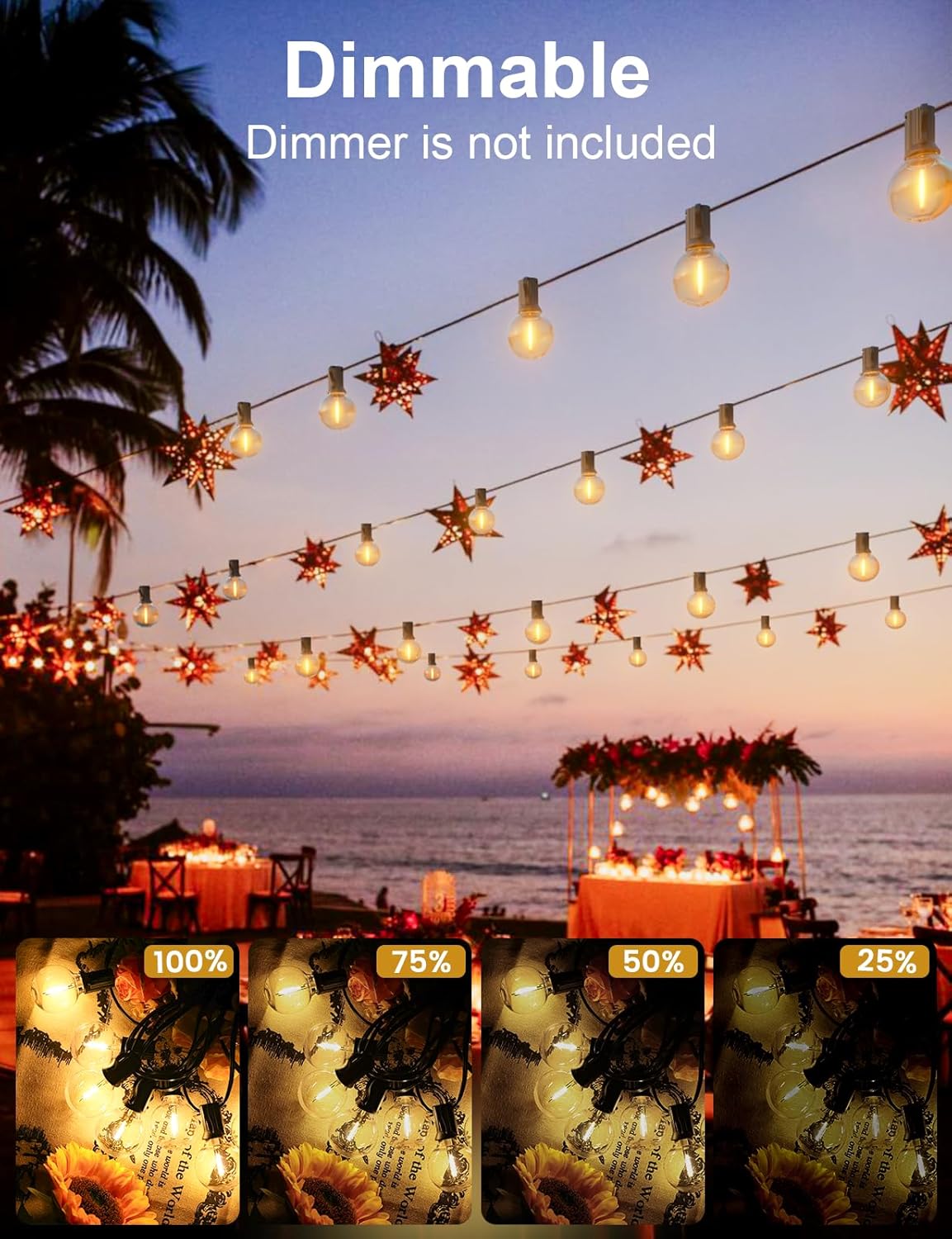 RTTY Outdoor String Lights 100 FT Globe LED Patio Lights with G40 Plastic Bulbs,Waterproof Shatterproof Dimmable Connectable Hanging for Backyard Porch Balcony Party Cafe Deck Decor