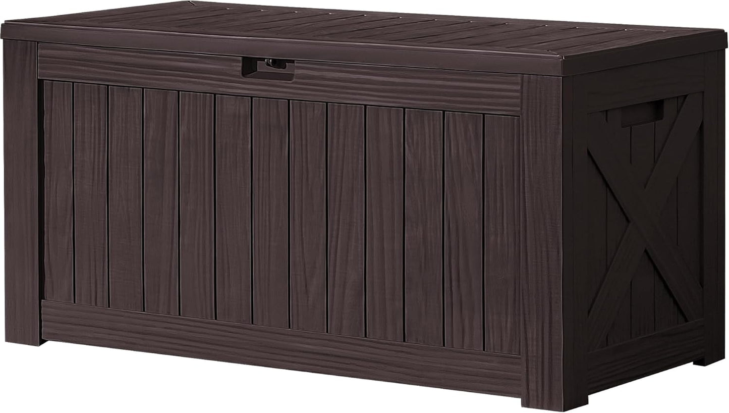 Devoko 120 Gallon Deck Box Resin Outdoor Storage Box Waterproof for Patio, Large Outdoor Storage Bench Lockable for Outside (Deep Brown)