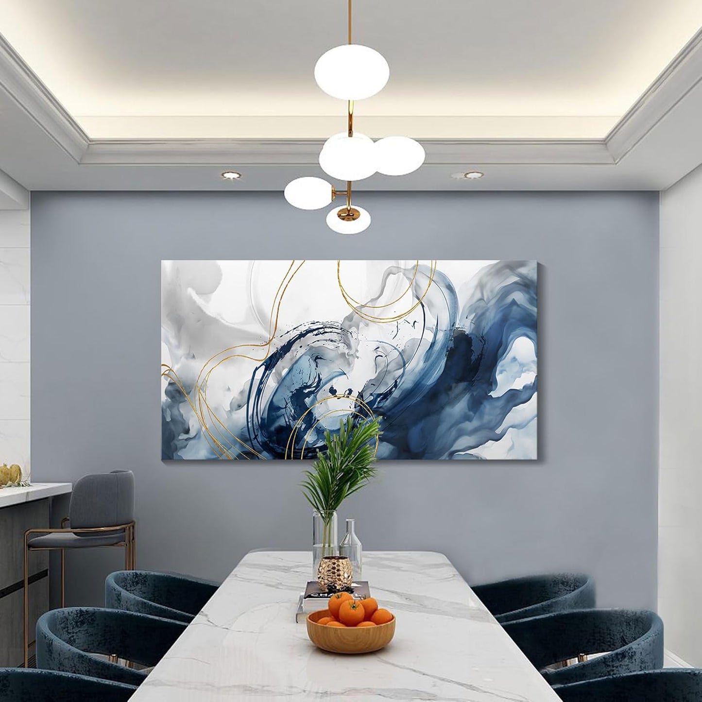 Mofutinpo Abstract Canvas Wall Art Blue Pictures for Living Room Wall Decoration Large Modern Wall Art Office Artwork Wall Decor Graffiti Paintings for Bedroom 24×48in