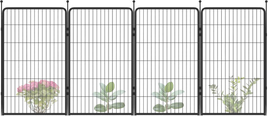 FXW Garden Fence Outdoor for The Yard – 45in(H) x 8.9ft(L) Heavy Duty Metal Animal Barrier for Dog and Rabbit, Decorative Dog Fence, 4 Panels, Black
