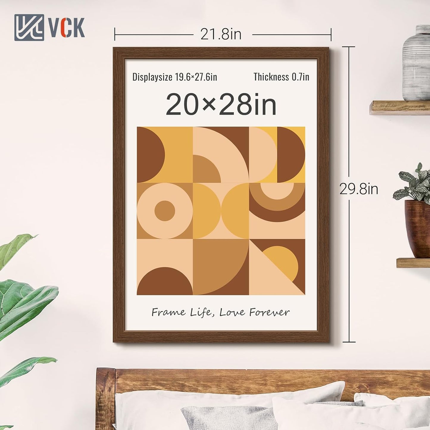 VCK 20x28 Picture Frame 3 Pack, Brown Wood Poster Frame with Exclusive Wood Grain, Wall Mounting Hanging