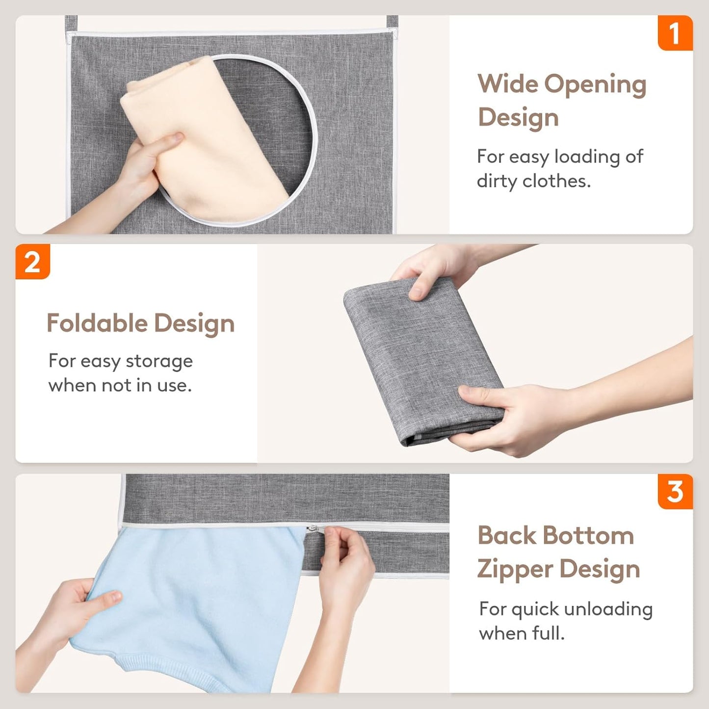 Lifewit Over Door Laundry Hamper, Large Collapsible Hanging Laundry Hamper, Hanging Laundry Basket Bag for Bathroom Bedroom Dirty Clothes Storage Organizer, Light Gray