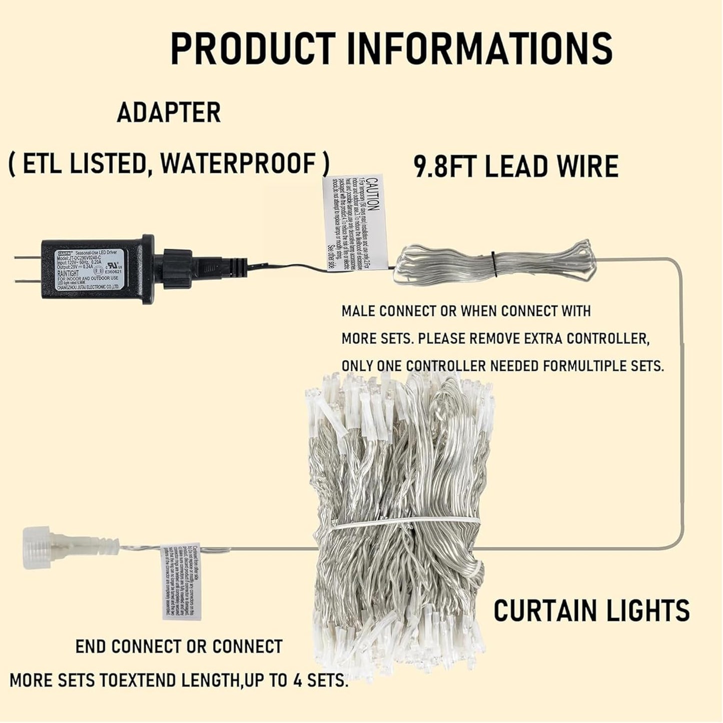 Dazzle Bright 300 LED Curtain String Lights, Christmas Fairy Lights for Bedroom with 8 Lighting Modes, Connectable Waterproof Window Lights Party Wedding Garden Wall Decor, Multi-Colored