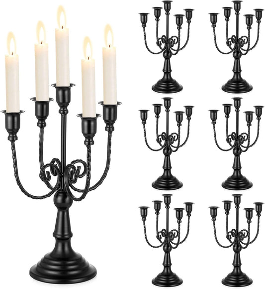 Sziqiqi Candelabra Candles Holder Centerpieces - Black Candlestick Holders Bulk for Halloween Vintage Tabletop Candelabras for Party Events Holiday, 6 Pieces