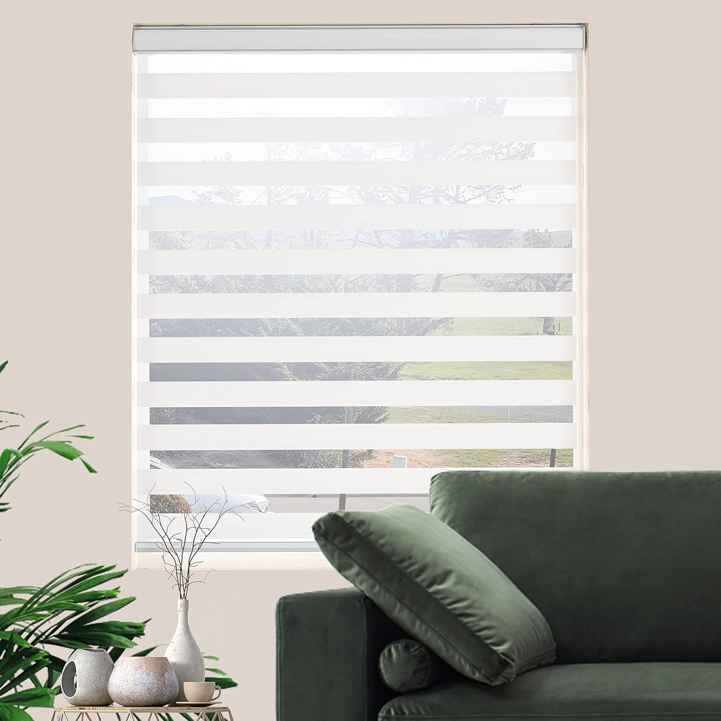 Zebra Roller Shades, Dual Layer Roll Up Blind for Living Room, Semi Sheer Shades Window Privacy Light Control for Day and Night, (Maximum Height 72inch, White Color, Width 37 inch)