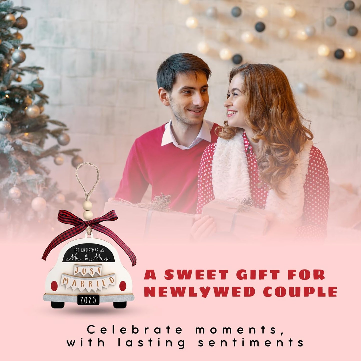 Wedding Gifts - Mr and Mrs Gifts - Wedding Gift for Couples 2025, Bride, Future Mr and Mrs - First Christmas Married Ornament 2025 - Bridal Shower Gift for Married Newlywed - Wood Ornament