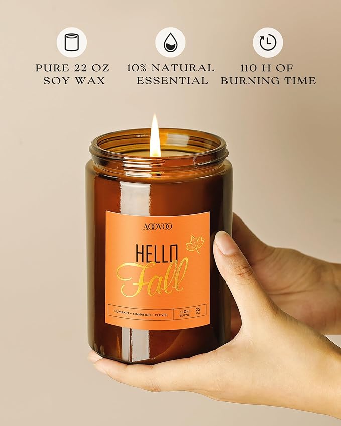 AOOVOO Hello Fall Candles - 22 oz Scented Candles, Aromatherapy Candle, Soy Candle for Home Scented
