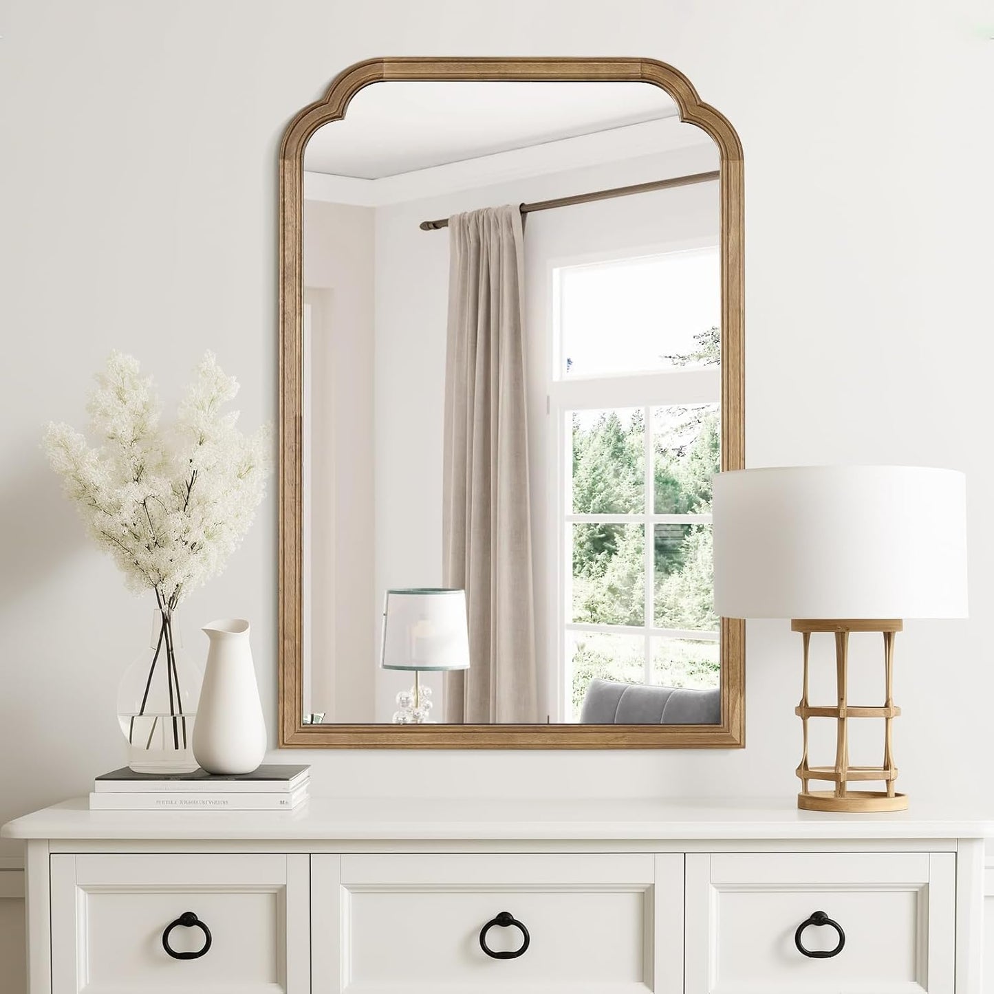 WallBeyond Wood Bathroom Mirrors for Wall Mounted, 24" x 36" Rustic Wood Frame Wall Mirrors Decorative for Living Room or Bedroom Vanity Mirror, Honey-Colored