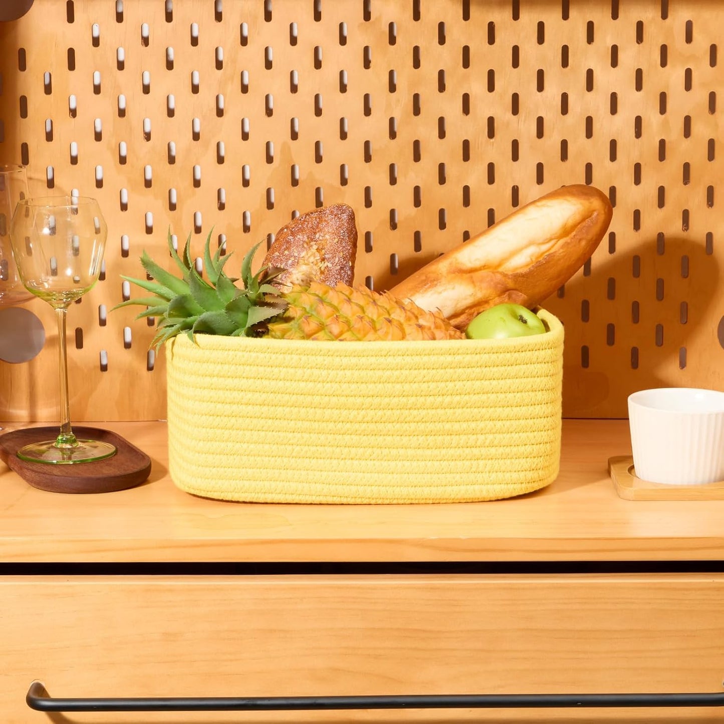 Small Storage Baskets for Organizing | Closet Organizer Bins | Shelf Toy Basket | Woven Rope Baskets | Cube Decorative Box | Shallow Basket | 11.5x7.5x4.7” | 4 Packs Yellow