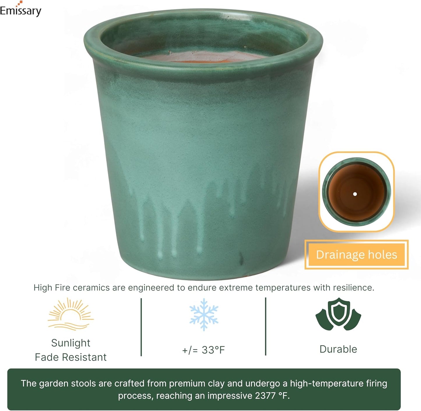 Emissary Round Stoneware Planter (Parent SKU 12012) (Green, 10" D x 10" H)