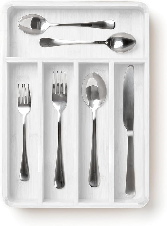 SMIRLY Silverware Drawer Organizer – Bamboo Kitchen Drawer Organizer, Adjustable Utensil Holder and Cutlery Tray, Drawer Dividers for Flatware and Kitchen Utensils