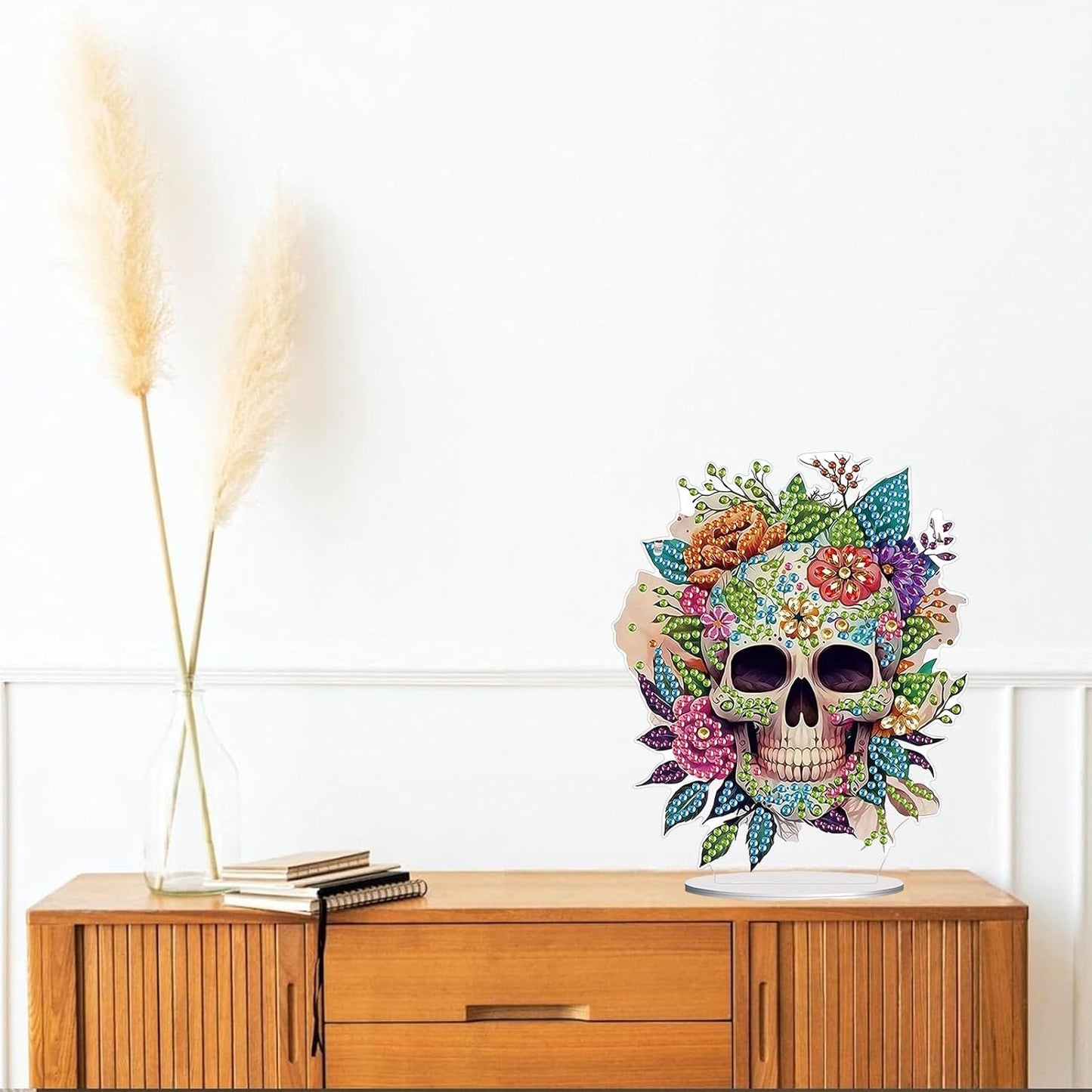 Diamond Painting Kits for Adults Beginners, 5D Full Drill Skull Crystal Art Desktop Ornament, DIY Single Sided Home Office Desk Decor, Creative Craft Gift Set with Tools