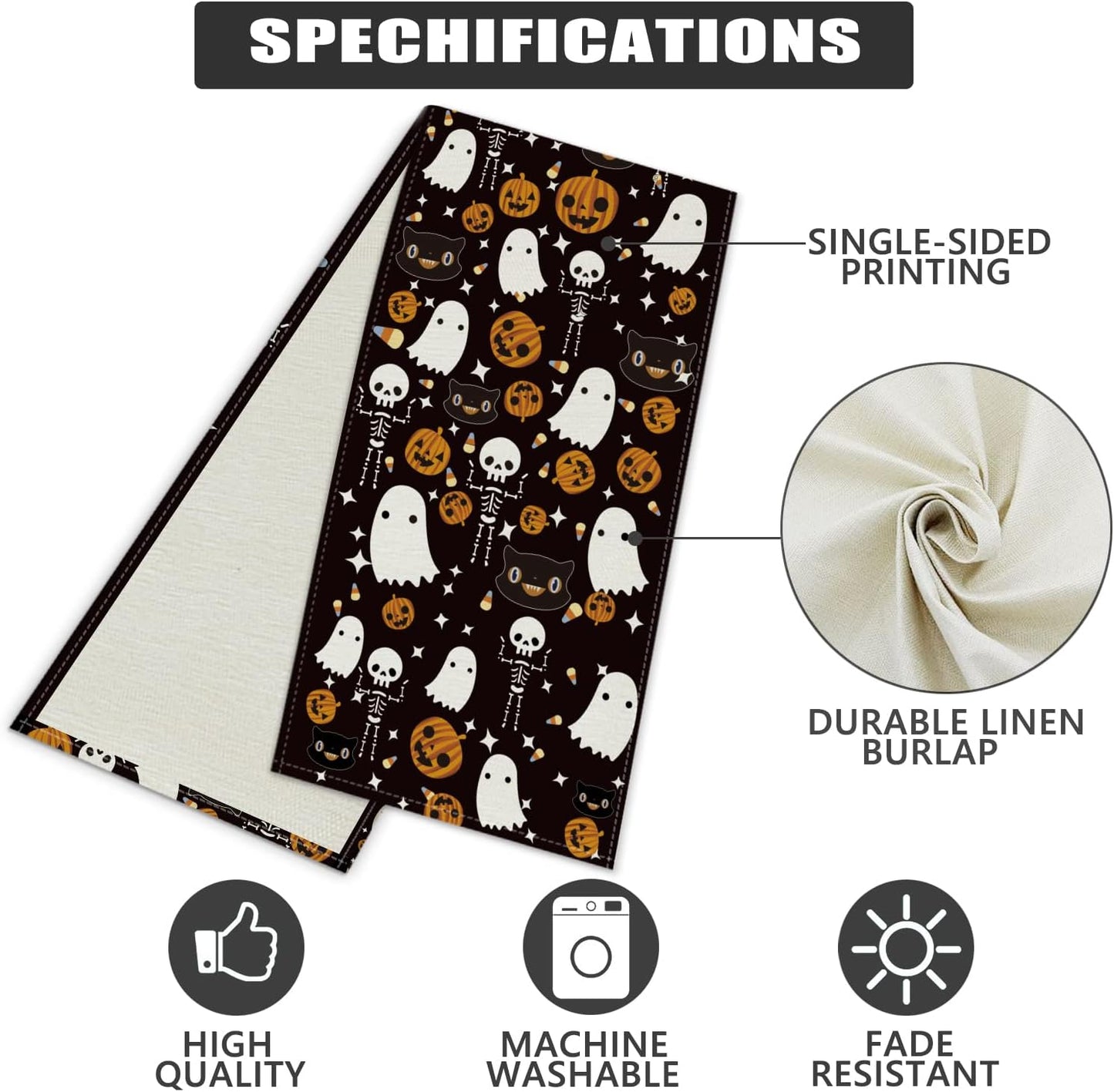 GAGEC Halloween Table Runner Black Cat Pumpkins Seasonal Kitchen Dining Table Home Outdoor Party Decorations (13'' x 90'')