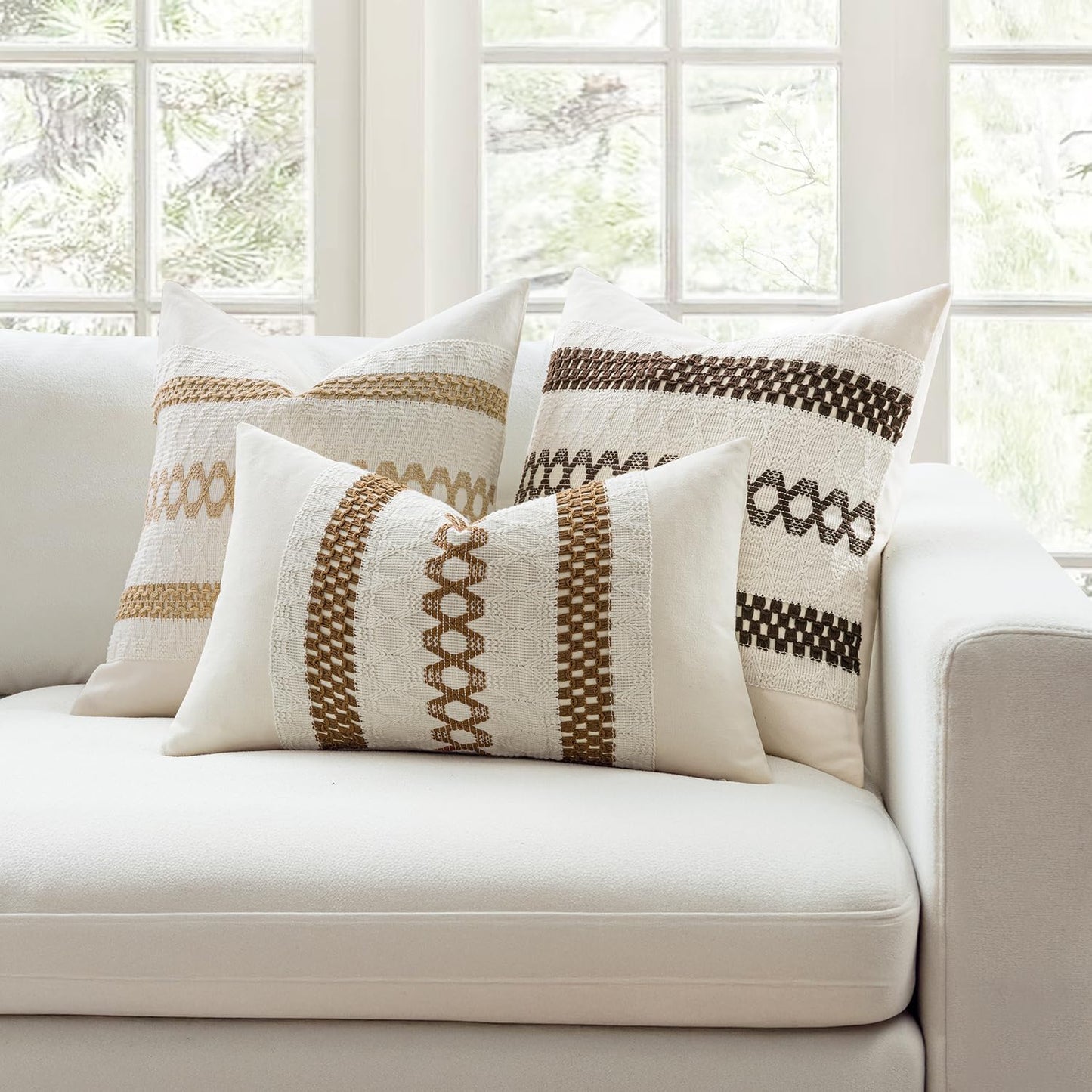 MIULEE Set of 2 Dark Brown Boho Decorative Pillow Covers 18x18 Inch Farmhouse Rustic Couch Throw Pillows Modern Spring Cotton Cushion Covers Retro Cute Macrame Woven Home Decor for Bed Sofa Chair