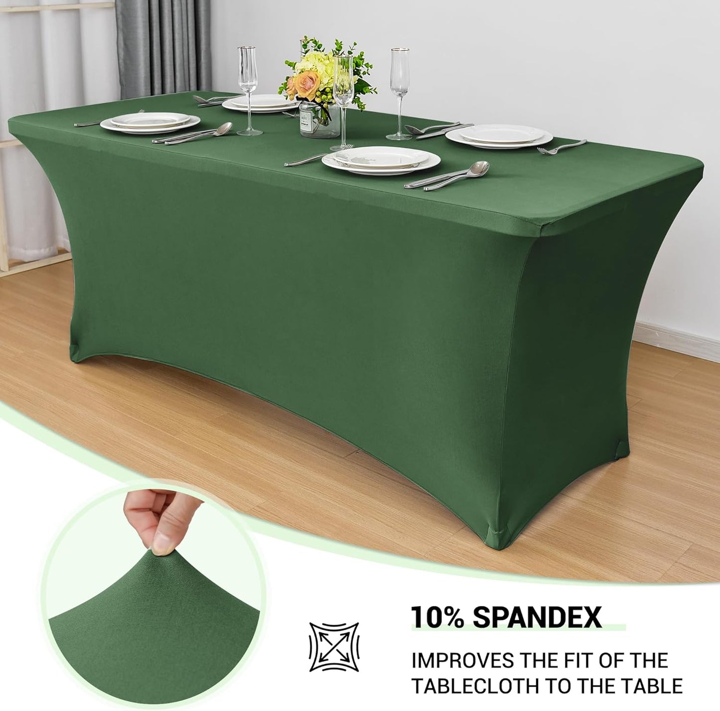 Obstal 8Ft Stretch Spandex Table Cover for Standard Folding Tables - 2 Pack Universal Rectangular Fitted Tablecloth for Party, Banquet, Events, Trade Show (Blackish Green, 96L x 30W x 30H Inches)