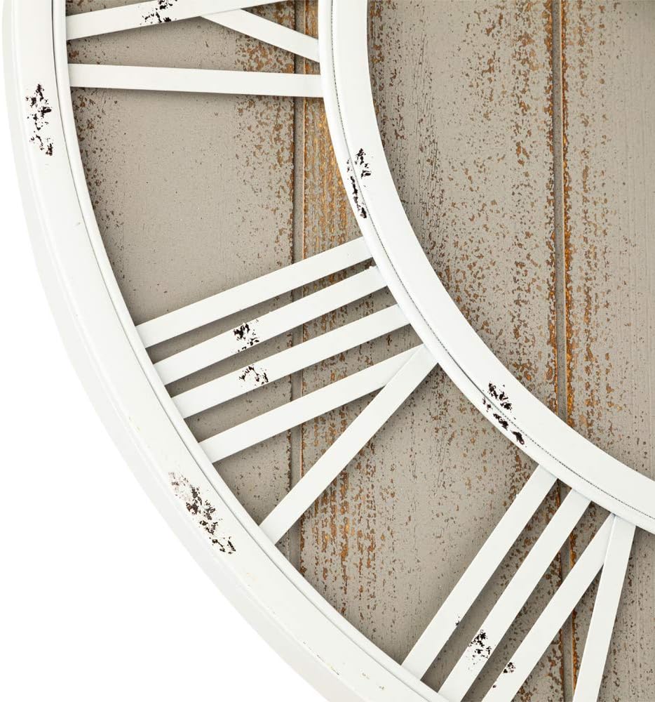 Oldtown Farmhouse Metal & Solid Wood Noiseless Wall Clock (Coastal Grey, 30-inch)