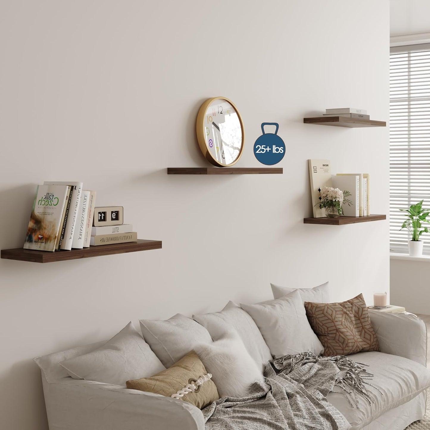 Wall Shelf Set of 2, Walnut Floating Shelves 30 in W x 10 in D x 1 in H, Wooden Floating Wall Shelf with Invisible Brackets for Living Room/Bedroom/Bathroom/Kitchen Storage and Decor