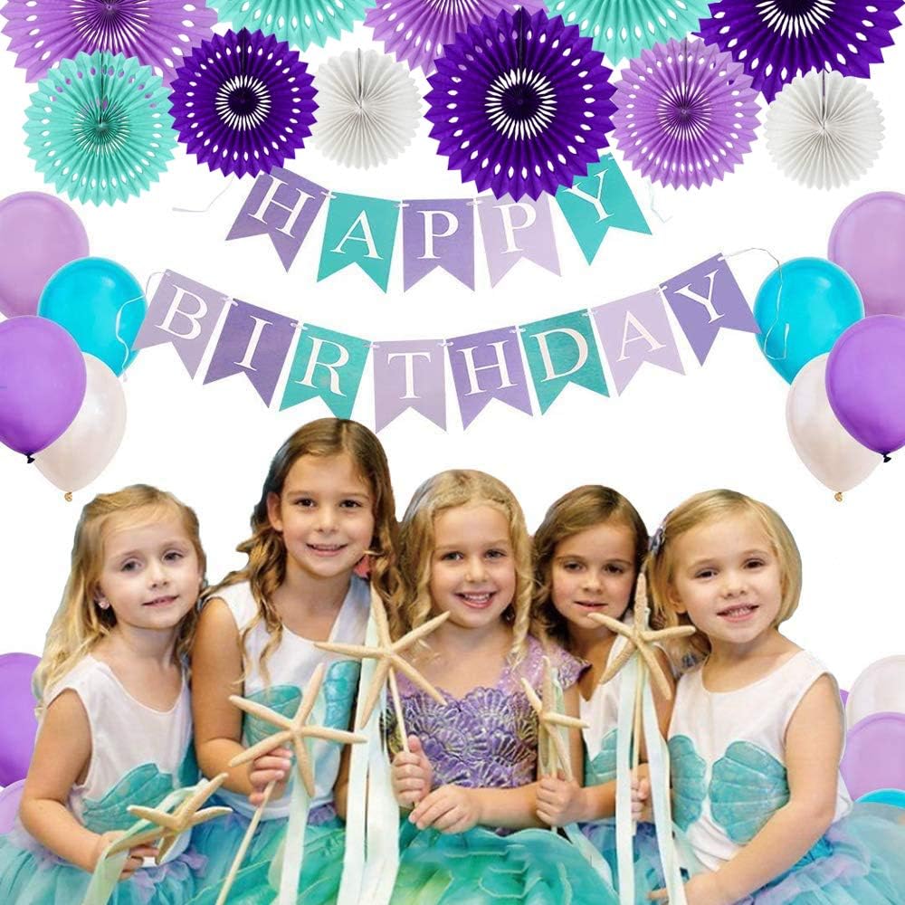 BEISHIDA Purple Lavender Blue Hanging Honeycomb Round Paper Fans Decoration Kit Tissue Paper Fan Garland for Baby Shower Girl Kid Birthday Under The Sea Wedding Party Supplies（11packs）