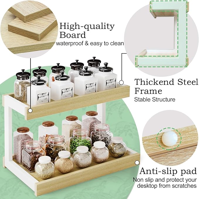 MARTY 2 Tier Spice Rack Organizer for Countertop, 15.8''L Coffee Station/Bathroom Organizer Countertop, Counter Shelf Desktop Storage Organizer for Kitchen, Bedroom, Office
