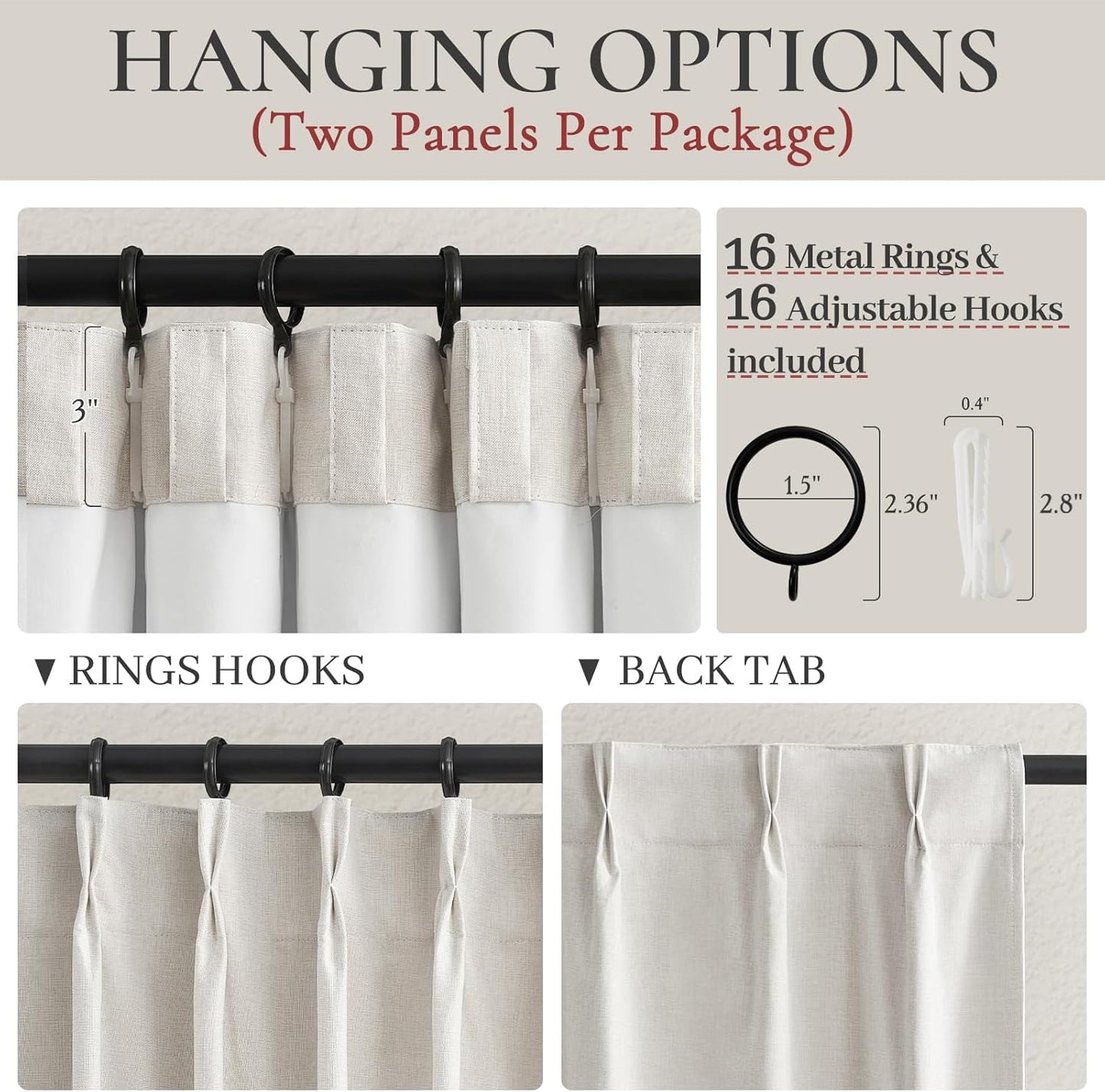 Buttercream Blackout Curtains 90 Inches Long, Thick Linen Patio Drapes for Insulated Sliding Glass Doors Cute Curtains for Nursery Bedroom Aesthetic Pinch Pleated with Hooks 2 Panels