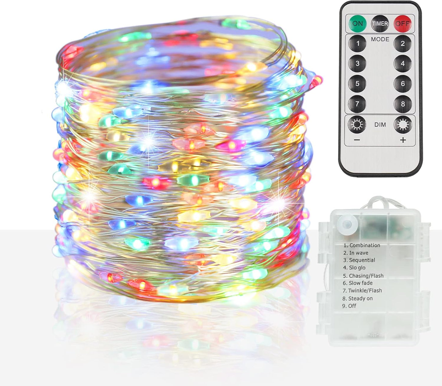 suddus 33ft 100 LED Outdoor String Lights, Multi Color Fairy Lights Battery Operated with Remote, Led Twinkle Lights for Bedroom, Backyard, Wedding, Tree, Mason Jar, Wall, Centerpiece, Christmas