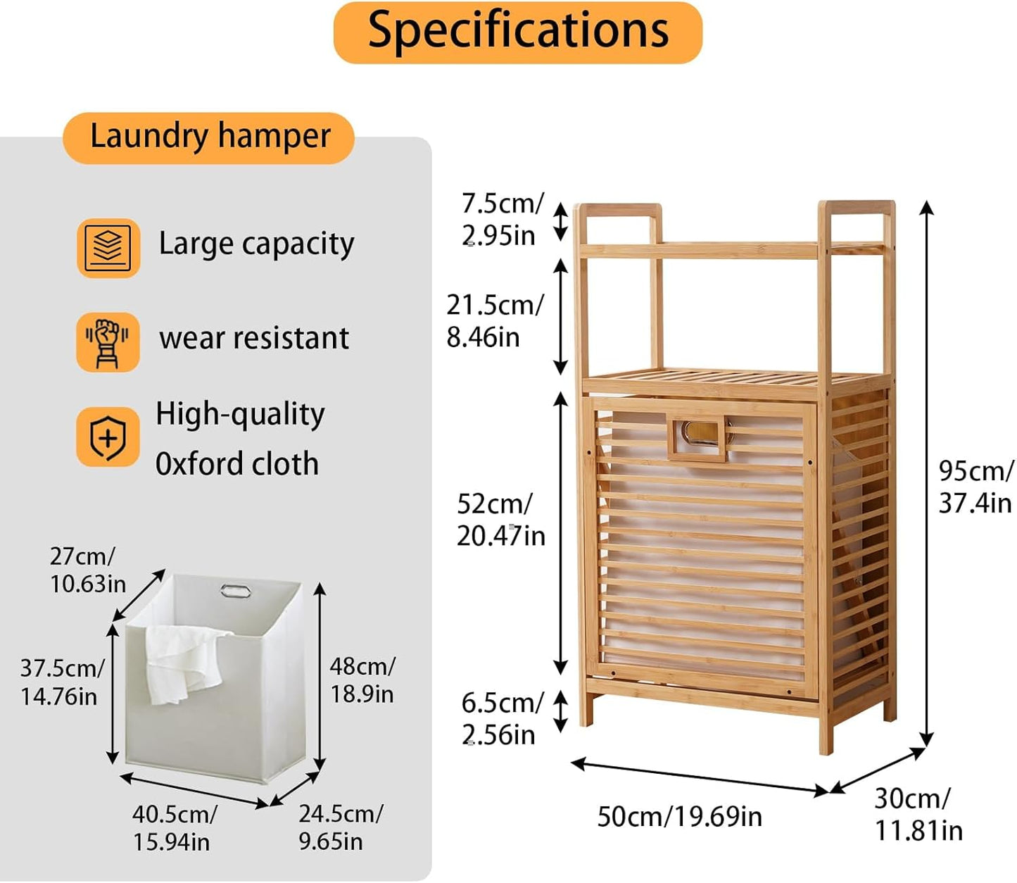 Laundry Hamper with 2-Tier Shelves & Tilt Out Basket, Laundry Baskets Organizer Hampers Bathroom Storage Shelf for Laundry Room, Bathroom, Nursery, Bedroom, Guest Room, Closet (2 Tier - Large)