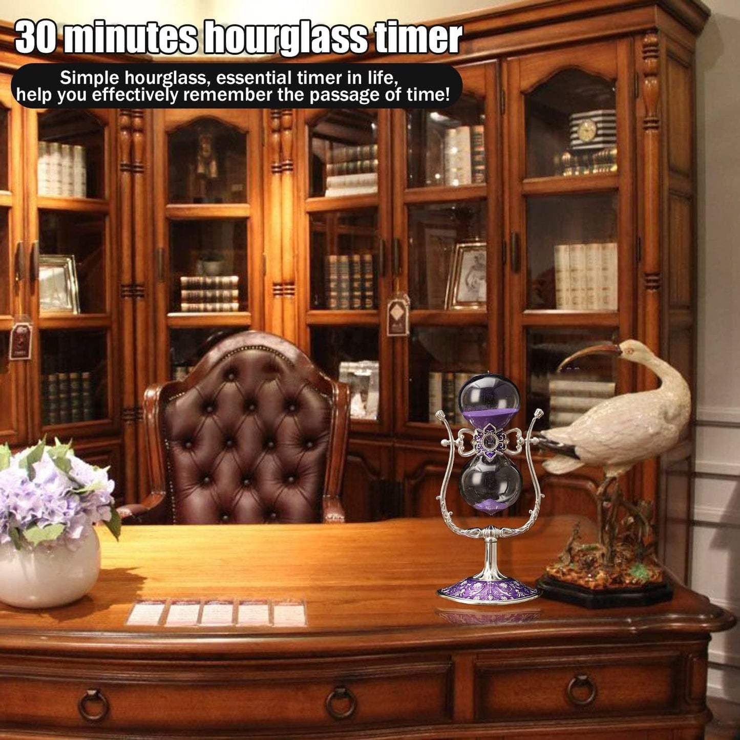 Sanduhr 30 Minuten,Hour Glass,360° flip Metal Vintage Hourglass,Hourglass Decor,for Home Decoration Office Desk Wedding Party Decor Kitchen Timer (Purple Sand)