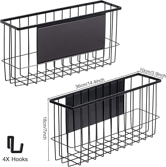 dedoot Magnetic Holder Locker 14.1"x 3.9"x 7" Strong Magnetic Black Mesh Holder Magnetic Basket Organizer Shelf Rack for Whiteboard,Fridge, Sponge, Recipe, Beverage,Refrigerator,Office File Foil