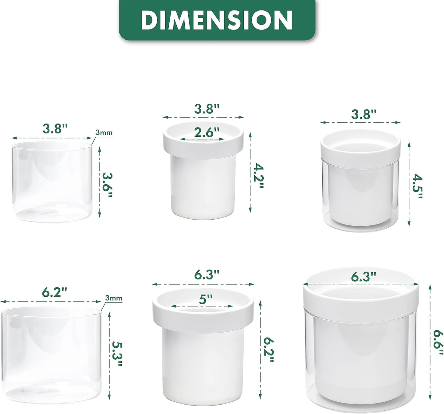 Phoenix Vine 6 Inch 4 Inch Self Watering Planter, White Terracotta Clay Pots with Glass Reservoir for Indoor Plants, Herbs, Flowers, 52-B-G-46