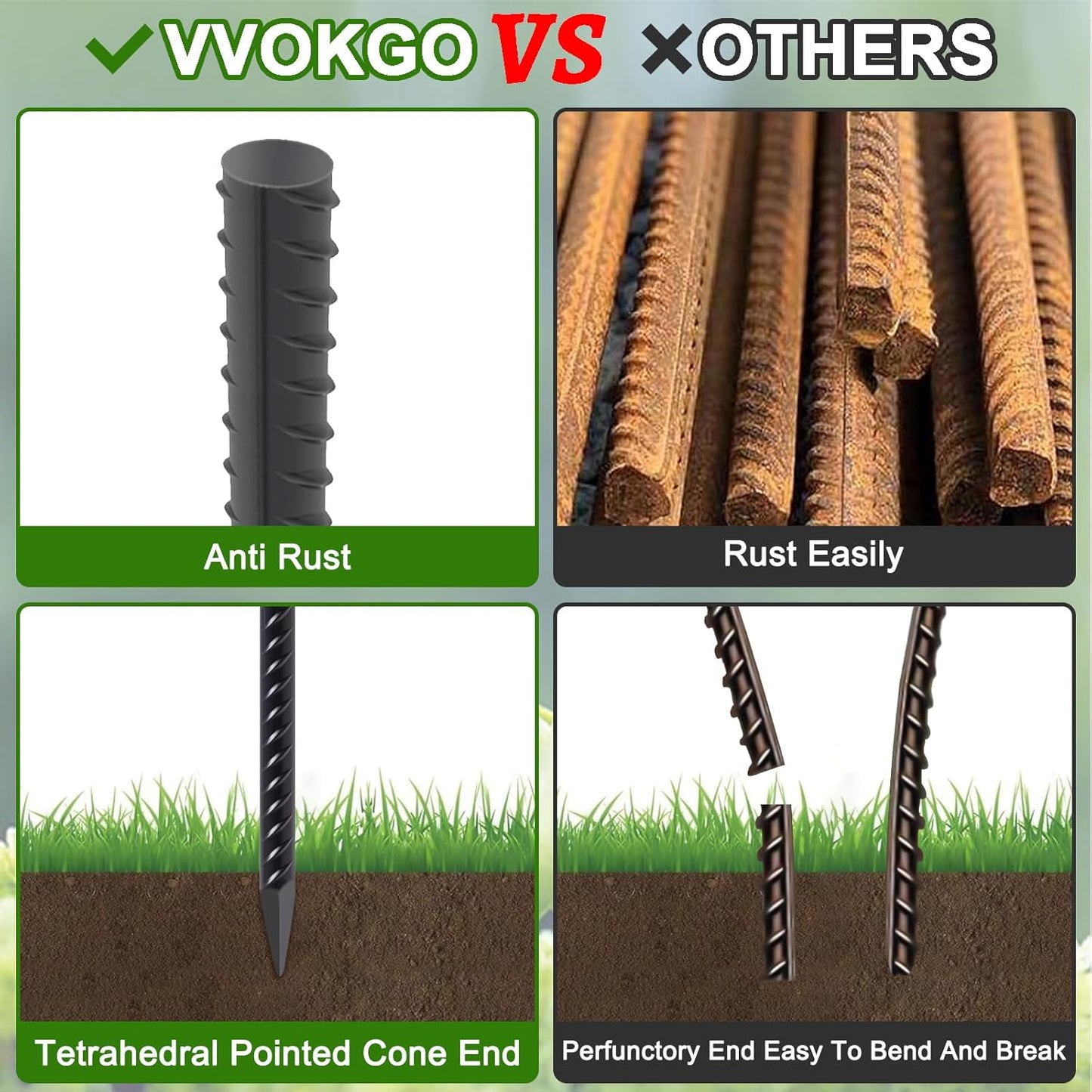 VVOKGO Rebar Stakes 36 Inch 16-Pack Concrete Form Stakes Heavy Duty Straight Ground Anchors, 3/8" Diameter Metal Steel Spikes with Chisel Point End for Plant Support, Garden Border,Landscape Edging