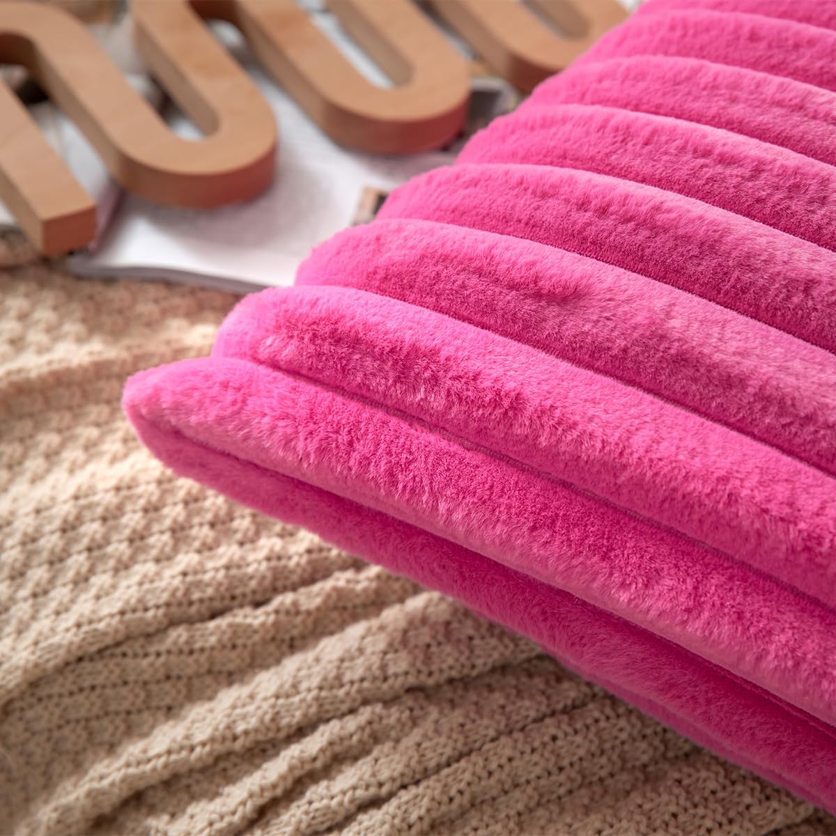 DEELAND Pack of 2,Double-Sided Faux Fur Plush Decorative Throw Pillow Covers Fuzzy Striped Soft Pillowcase Cushion Covers for Sofa Couch Bedroom