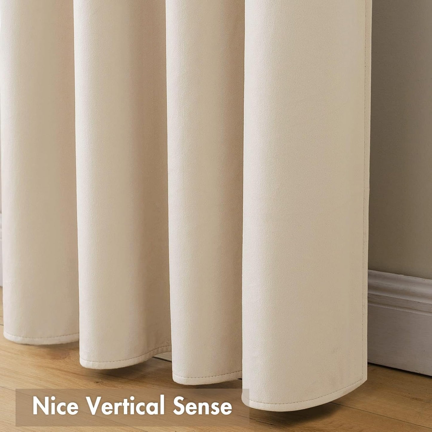 MIULEE Beige Velvet Curtains Thermal Insulated Blackout Curtain Drapes for Bedroom Living Room Darkening 96 Inches Long Curtains Panels Rod Pocket Set of 2