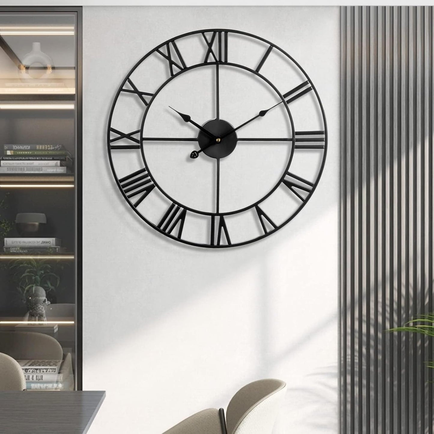 1st owned Large Wall Clock for Living Room Decor Silent Non-Ticking Decorative Wall Clock Roman Numerals Vintage Battery Operated (Black, 32 Inches)