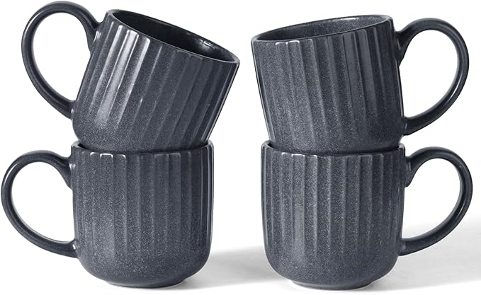 famiware Coffee Mugs Set of 4, Starlight 11 oz Mug Cup Set with Handle for Coffee, Tea, Cocoa, Milk - Ceramic Stoneware Mug Set, Matte Black Grey