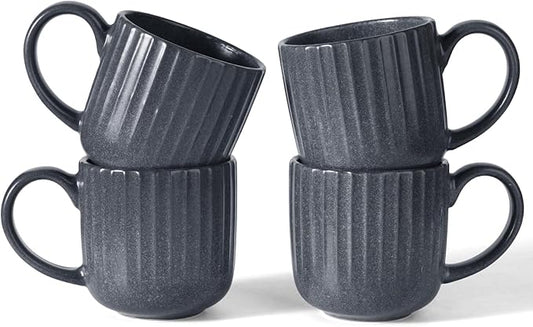 famiware Coffee Mugs Set of 4, Starlight 11 oz Mug Cup Set with Handle for Coffee, Tea, Cocoa, Milk - Ceramic Stoneware Mug Set, Matte Black Grey