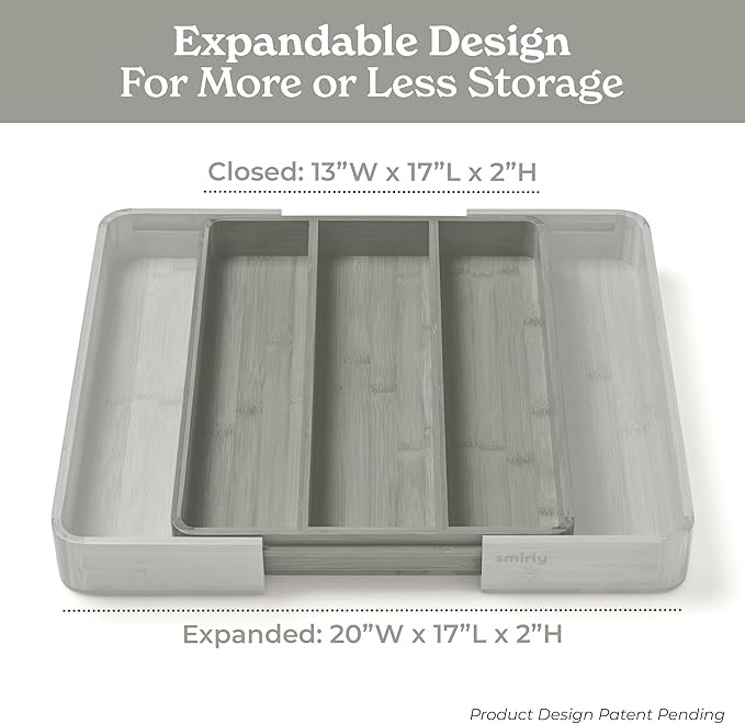 SMIRLY Silverware Drawer Organizer – Bamboo Kitchen Drawer Organizer, Adjustable Utensil Holder and Cutlery Tray, Drawer Dividers for Flatware and Kitchen Utensils