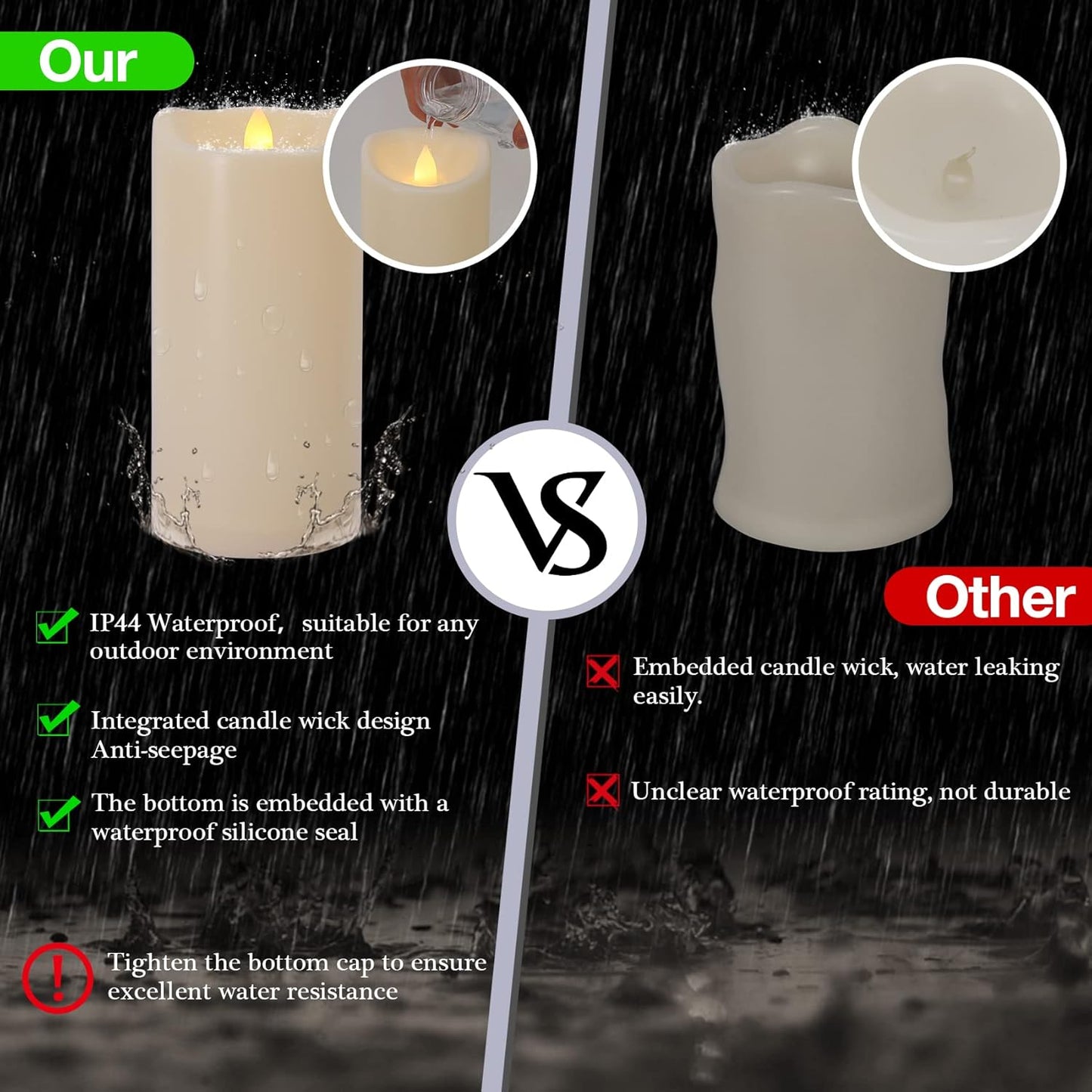 Large Flameless Candles with Remote and Timers Outdoor Waterproof, 8" x 4" Battery Operated Flickering LED Pillar Candles for Outside Lanterns, Ivory Plastic, Long-Lasting ,Set of 2