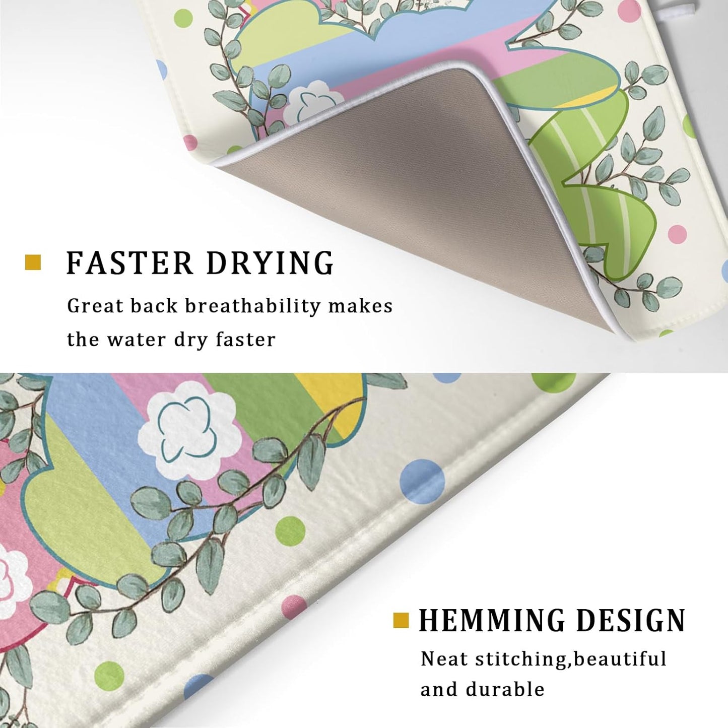 Easter Dish Drying Mat for Kitchen Counter Cute Bunny Rabbit Festival Holiday Seasonal Absorbent Reversible Microfiber Kitchen Countertop Protector Dishes Pad Large 18x24 inch