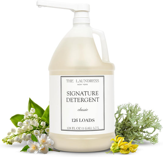 The Laundress Luxury Laundry Detergent, Gallon Pump, 126 Loads, Scented Signature Classic Fragrance, Concentrated Triple Enzyme Deep Cleaning and Targeted Stain Remover, 96% USDA Biobased Product