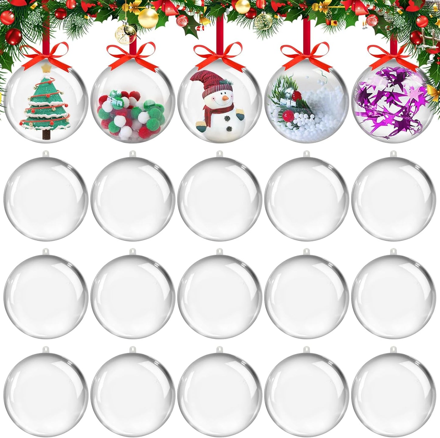 20PCS Christmas Ornaments,8CM Clear Plastic Ornaments Balls,Clear Christmas Ornaments for Crafts,Acrylic Fillable Christmas Tree Ornament Balls for DIY,Wedding,Party and Valentine's Day(L-8CM)